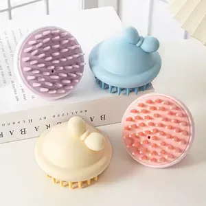 Wholesales Dry and Wet Silicone Shampoo Brush Cute Cartoon Washing Hair Brush Custom Your Logo Round Message Shampoo Brush thumbnail-4