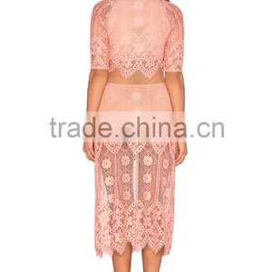 2016 Women Summer Two Pieces Lace Blouse and Skirt thumbnail-6