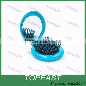 New Folding Hair Brush With Mirror Compact Pocket Size Travel Car For Purse Bag thumbnail-1