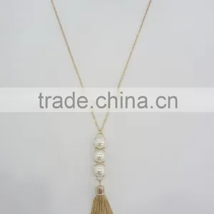 FASHION BIG PEARLS BEADS PENDANT CHAIN TASSEL NECKLACE EARRING SET thumbnail-3
