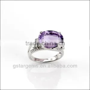 925 Sterling Silver Natural Gemstone Amethyst Rhodium Plated CZ Ring thumbnail-1