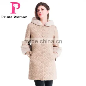 Winter Women Medium Length Embroidered Leather Coat With Detachable Beaver Rabbit Skin Hat Overcoat thumbnail-1