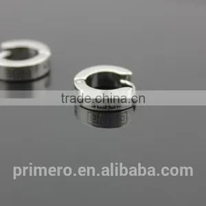Classic 316L Stainless Steel Small Huggie Hoop Men Great Wall Pattern Silver Black Earrings thumbnail-6