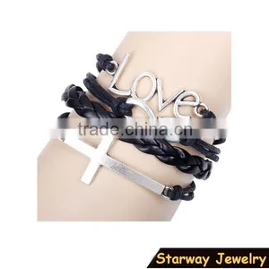 >>New Arrival Christian LOVE Cross Infinity Leather Bracelet/ thumbnail-1