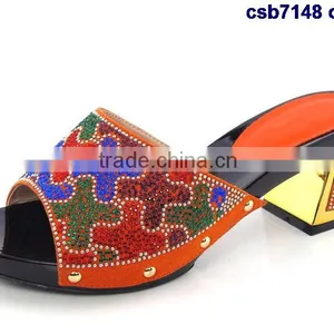 CSB7148 Orange -red New Coming Italian Design High Quality Hot Selling Lady Sandals With Stone on Factory Costy thumbnail-1