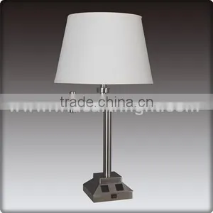 UL CUL Listed Bedroom Fabric Shade Swing Arm Hotel Desk Lamp With Outlet And Base Switch T20215 thumbnail-1