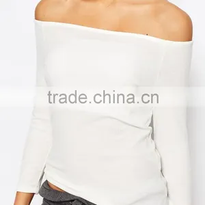 Latest Design Fashion Women t Shirt Long Sleeve off Shoulder Blank T-shirt thumbnail-5