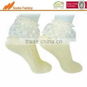 Women's Cute Ankle Socks With Pointelle Pattern With Lace on the Welt thumbnail-1