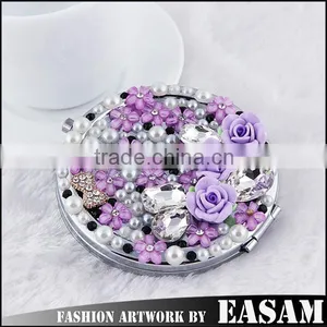 Easam Hot Purple Flower Makeup Mirror With Rhinestone thumbnail-1