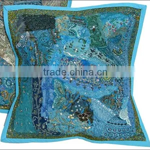 CUSHION COVERS DECORATIVE HANDKNITTED Barmeri Rajasthani Village Crafts Cushion Covers Indian Ethnic Womens Made Cushion Covers thumbnail-1
