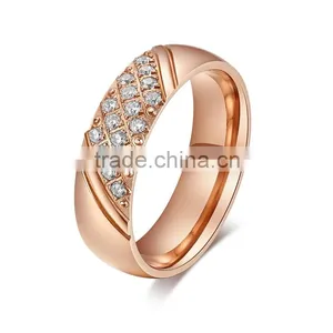 Stainless Steel Rose Gold Pave Setting Cubic Zirconia Dimond Ring thumbnail-1
