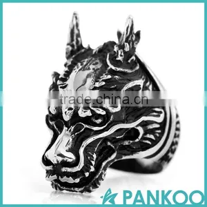 Pankoo Wholesale 2016 Animals Series of Retro Punk Tai Silver and Titanium Unisex Ring thumbnail-2
