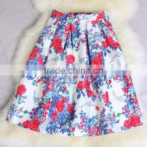 Fashion Women High Waist Floral Midi Skirt Slim Pleated Party Skirt thumbnail-1