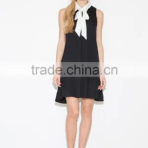 Women Crew Neck Short Sleeve Black Tank Mini Dress thumbnail-4