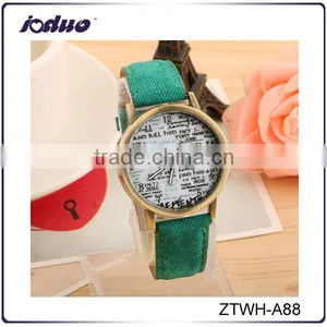 Cheap Price Retro Denim Canvas Design Fashion Newspaper Watch thumbnail-1