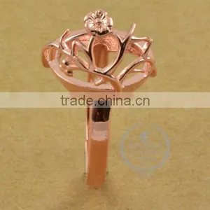 14mm 925 Sterling Silver Rose Gold Flower Branch Round Bezel Ring Base Blank Supplies DIY Findings 1216002 thumbnail-3