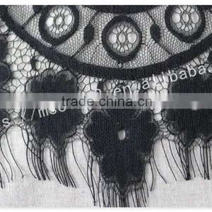 Good Price 44cm Width Polyester Floral Eyelash Black Lace Trim for Sale thumbnail-5
