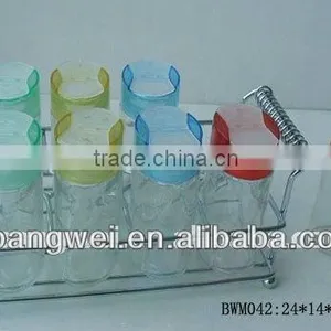 8pcs Transparent Glass Spice Jar With Metal Rack thumbnail-1