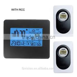 Automatic RCC Weather Station Clock With Blue Backlight,Thermo-hygrometer Digital Weather Station Clock With 2 Sensors thumbnail-1