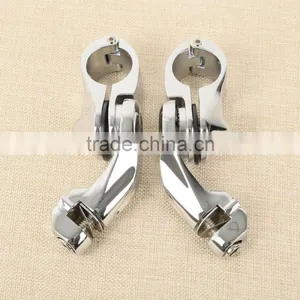 Universal 32mm 1.25" Chrome Short Angled Adjustable Highway Peg Mount Kit thumbnail-5