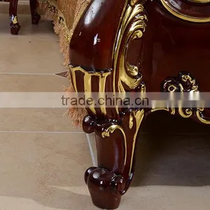 European Royal Brown Wooden Hand Carved Bed With Leather Headboard(MOQ=1 SET) thumbnail-4