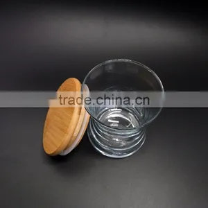 Unique Shape Clear Glass Container With Wooden Lids Glass Candle Jar thumbnail-3