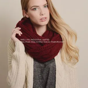 Single Color Women Winter Knitted Infinity Circle Loop Scarf Wholesale thumbnail-3