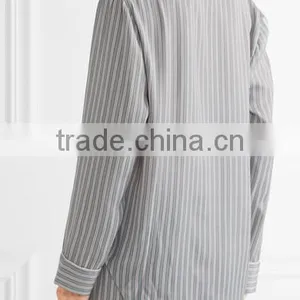 Pajamas Women Summer Long Sleeve Wholesale Custom Made in China Striped Satin Pajama Set thumbnail-3