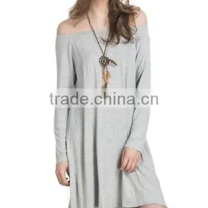 2016 Off Shoulder Slash Neck Long Sleeve Knee Length Women Casual Sexy Dress thumbnail-1