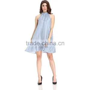 Domin Fashion Latest Blue Printing Silk Dress thumbnail-3