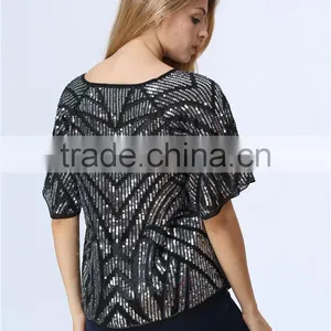 New Design Ladies Heavy Sequin Embroideried Embellishment Beaded Top Women Blouse thumbnail-2