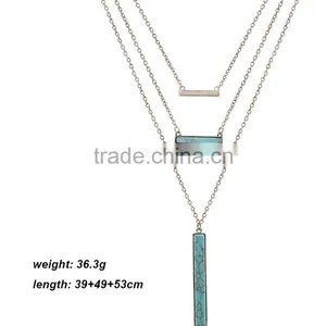 Elegant Turquoise Material Multilevel Silver Necklace thumbnail-4
