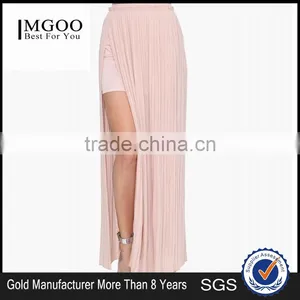 MGOO High Fashion Two Layers Women Chiffon Maxi Skirts Black Pink Women Pleated Skirts Sexy Split 15146A071 thumbnail-1