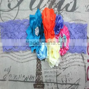 Vintage Girl Wedding Baby Headband Wholesale, Rosette Elastic Lace Hairbands Handmade thumbnail-4