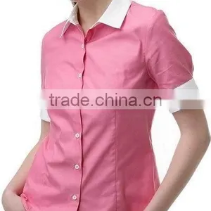 Ladies' Pink Work Shirt With White Contrast Collar thumbnail-1