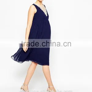 2015 Fashion Sleeveless Embrodiery Neck Chiffon Dress for Maternity Clothes thumbnail-5