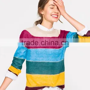 Hot Selling Rainbow Colorful Striped Pattern Cashmere Sweater Designs for Women thumbnail-2