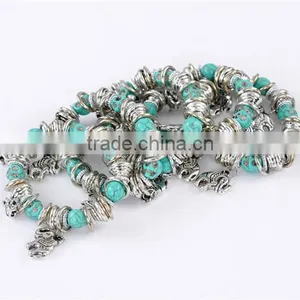 Turquoise Halloween Skull Beads & Dangle Beads Elastic Bracelets 9.1 Inch thumbnail-1