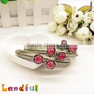 8.5cm Bronze Embossed Pattern Crystal Bead Lotus Metal Purse Clutch Frame thumbnail-6
