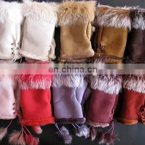 Colorful Fingerless Gloves With Real Rabbit Fur thumbnail-4