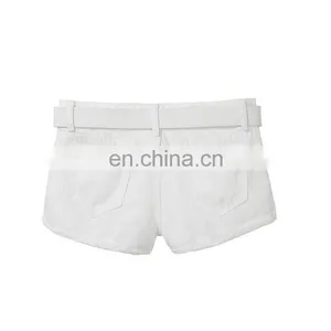 Customized European Design Lady Fashion White Demin Shorts With Blet thumbnail-2