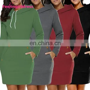 Elegant Fashion 5 Color Long Sleeve Ladies Hoodie Dress Mini Length Women Winter Sweater Dress thumbnail-2