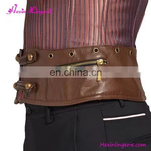 Fashionable Brown 8 Steel Boned Mens Zipper Two Pockets Locking Corset Wholesale thumbnail-4