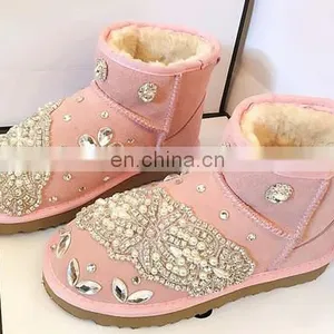 Aidocrystal New Arrival Hot Sale Pink Black Winter Short Bling Diamond Snow Boots for Woman thumbnail-2