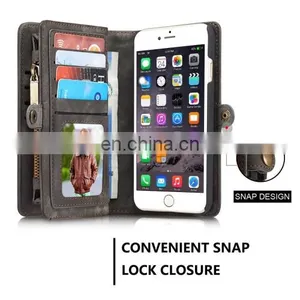 Wholesale Brand New Multi Slots Leather Cover Case for IPhone 6 & 6s With Zipper,Magnetic Clasp thumbnail-1