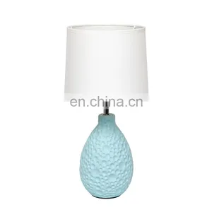 China Wholesale Custom Ceramic Base Uneven Surface Nordic Office Home Matte Blue Bedside Lamps for Hotel thumbnail-1