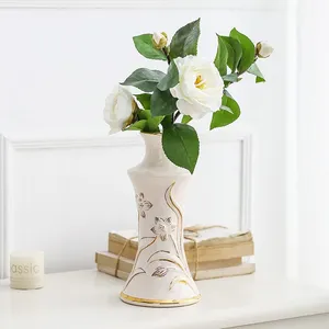 Creative Palace European Romantic Gild White Tall Ceramic Vase For Living Room Decor thumbnail-3