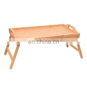Eco-friendly Foldable Bamboo Bed Tray Wooden Decorative Coffee Table for Serving Laptop Tea Tray With Handles thumbnail-2
