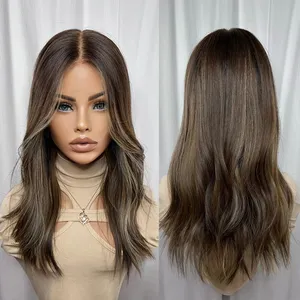 Brunette Balayage Natural Brown Roots Full Lace Wig Premium Brazilian Human Hair Cool Brown Blonde Lace Front Wig HD 13X6 180% thumbnail-1