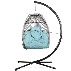 Durable Modern Outdoor Furniture Hanging Egg Swing Chair With Cushion PE Rattan Metal Frame Living Room Hotel Bedroom Courtyard thumbnail-1